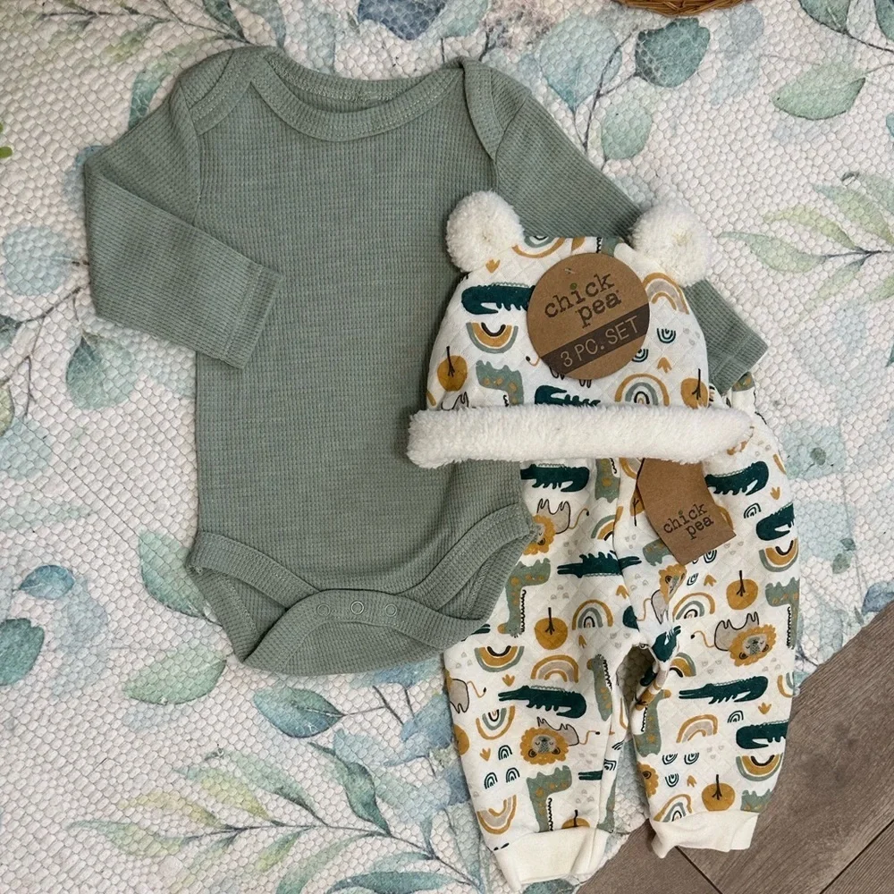 New Chick Pea Baby Boy 3 Piece Cozy Modern Boho Outfit Set 0-3 Months